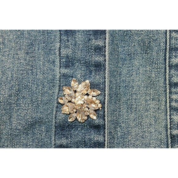 The Collective Works Of Berek 2 Denim Jean Jacket Floral Rhinestones Coat Size S - Picture 3 of 9